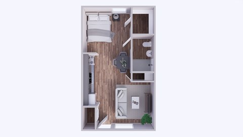 Floor plan for studio, 1 bath, 493 sqft